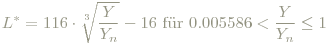 L^* = 116\cdot \sqrt[3]{\frac{Y}{Y_n}} -16 \textrm{ für } 0.005586<\frac{Y}{Y_n}\leq 1